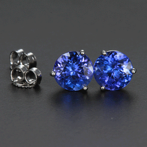 14K White Gold Round Tanzanite Stud Earrings 2.74 Carats 6.7mm