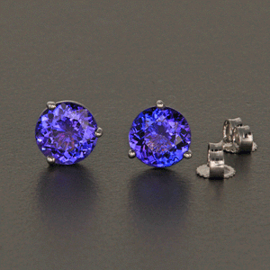 14K White Gold Round Tanzanite Stud Earrings 2.78 Carats 7mm