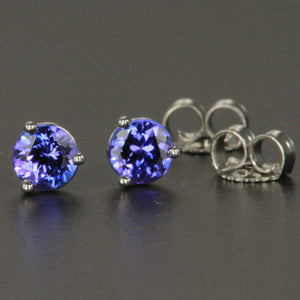 14K White Gold Tanzanite Stud Earrings .72 Carats 4mm