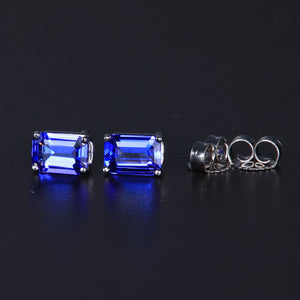 14K White Gold Emerald Cut Tanzanite Stud Earrings 1.0 Carats