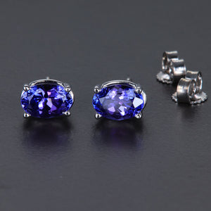14K White Gold Oval Tanzanite Earrings 1.33 Carats
