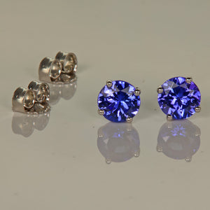 14K White Gold Round Brilliant Cut Tanzanite Stud Earrings .99ct