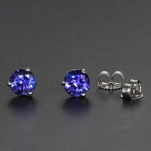 14K White Gold Round Tanzanite Stud Earrings 1.13 Carats