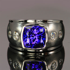 custom designed square cushion tanzanite ring with diamonds