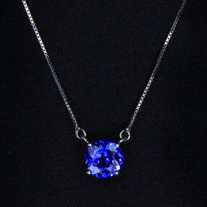 14k White Gold Round Tanzanite Box Link Necklace 1.50 Carats