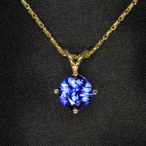 14K Yellow Gold Square Cushion Tanzanite Pendant 2.26 Carats