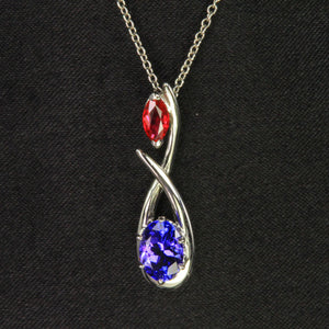 14K White Gold Tanzanite and Ruby Pendant 1.09 Carats