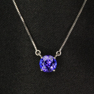 14K White Gold Round Tanzanite Necklace .86 Carats