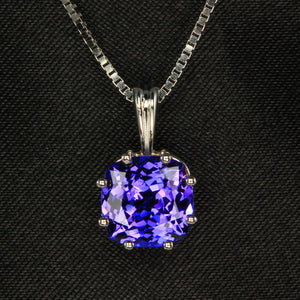 14K White Gold Square Cushion Tanzanite Pendant 2.02 Carats