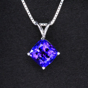 14k White Gold Square Cushion Tanzanite Pendant 2.84 Carats