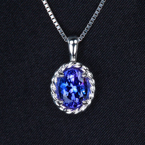 14K White Gold Oval Tanzanite Pendant 1.73 Carats