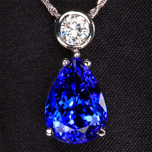 Pear Shape Tanzanite with Diamond Bezel Pendant
