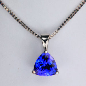14K White Gold Trilliant Tanzanite Pendant 1.37cts