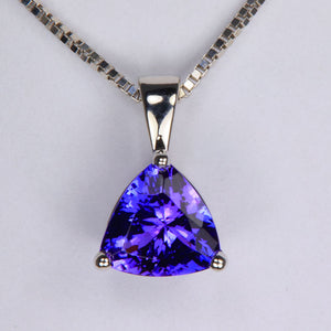 14K White Gold Trilliant Tanzanite Pendant 2.87cts