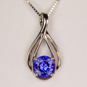 Round Bright Blue Violet Tanzanite Pendant in White Gold
