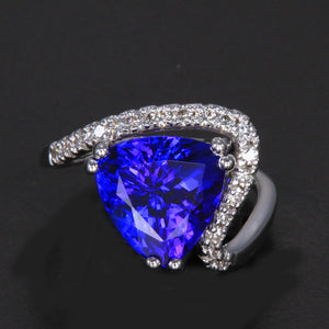 White Gold Trilliant Tanzanite and Diamond Ring