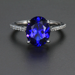 14k White Gold Oval Tanzanite Ring with Diamonds on the Shank 3.72 Carats