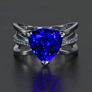 14k White Gold Trilliant Tanzanite and Diamond Ring 4.78 Carats