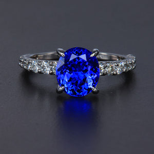 White Gold Oval Tanzanite and Diamond Shank Ring