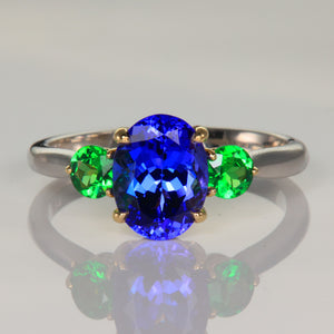 14K White & Yellow Gold Tanzanite and Tsavorite Ring 2.11cts