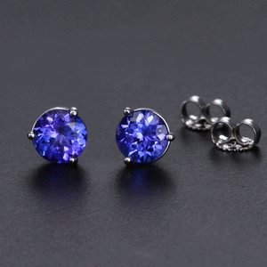Blue Violet Round Tanzanite Earrings 1.65 Carats