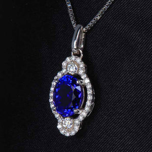 14K White Gold Tanzanite and Diamond Pendant 2.56 Carats*