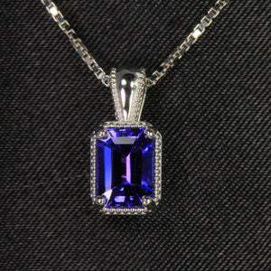 14k White Gold Emerald Cut Tanzanite Pendant approxiatley 1.10 Carats
