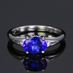 14K White Gold Oval Tanzanite and Diamond Ring 1.67 Carats