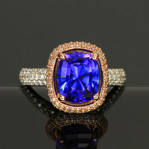 14K White & Rose Gold Tanzanite and Diamond Ring 4.07 Carats