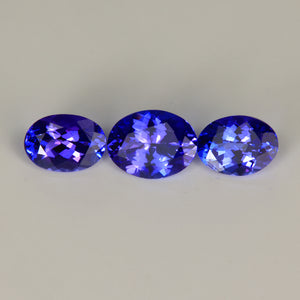 Trio of Oval Blue Violet Tanzanite Gemstone