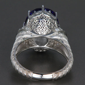 14k White Gold Large Oval Tanzanite Ring 11.55 Carats with side diamonds