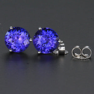 14k White Gold Round Tanzanite Stud Earrings 3.23 Carats