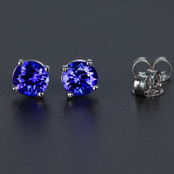 (ON HOLD GT) 14K White Gold Round Tanzanite Stud Earrings 1.14 Carats