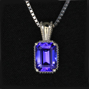 14k White Gold Emerald Cut Tanzanite Pendant 1.43 Carats