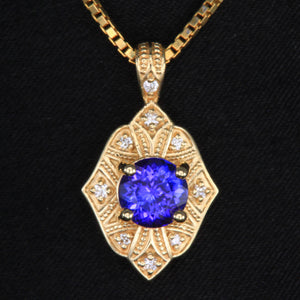 14k Yellow Gold Tanzanite and Diamond Pendant