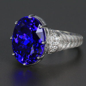 Large 14K White Gold Large Oval Tanzanite & Diamond Ring 11.55 Carats