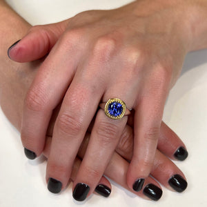 18K White and Yellow Gold Square Cushion Tanzanite Ring 2.30 Carats