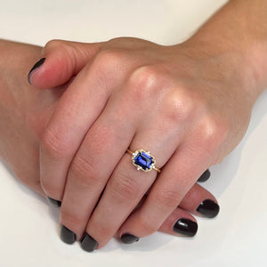 14K Yellow Gold Emerald Cut Tanzanite Ring 1.85 Carats