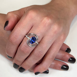 14K White Gold Oval Tanzanite and Diamond Ring by Christopher Michael 3.26 Carats