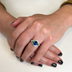 14k White Gold Tanzanite, Tsavorite Garnet and Diamond Ring 2.43 Carats*