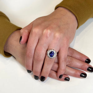 14K White Gold Tanzanite Ring With Fine Diamonds Ring 3.51 Carats