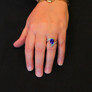 14K White Gold Antique Cushion Tanzanite and Demantoid Garnet Ring 3.05 Carats Designed by Christopher Michael