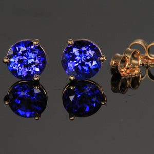 14K Yellow Gold Tanzanite Stud Earrings 2.09 Carats 6mm