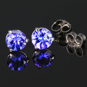Violet Blue Round Tanzanite Stud Earrings 1.25 Carats