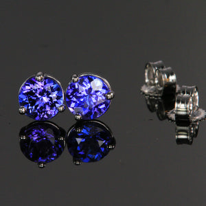 14k White Gold Round Tanzanite Stud Earrings 5mm 1.05 Carats
