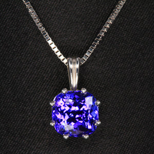 Square Cushion Tanzanite Pendant in 14 carat white gold