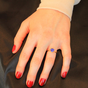 18K Yellow Gold Trillant Tanzanite Ring with Diamonds by Christopher Michael  1.50 Carats