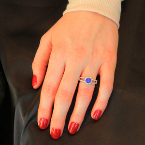 (Limited Time Price Reduction!) 14K White Gold Tanzanite Split Shank Halo Ring 1.19 Carats