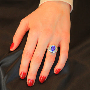 14K White Gold Tanzanite Ring With Fine Diamonds Ring 3.51 Carats