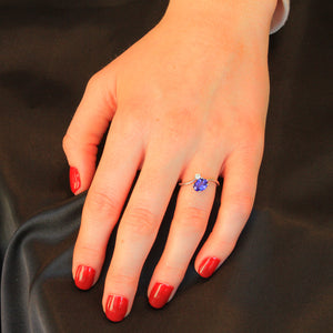 14K White Gold Oval Tanzanite and Diamond Ring 1.34 Carats